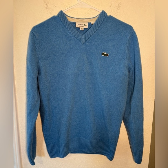 Lacoste Wool V Neck Sweater Mens Medium Logo Vintage Y2K Retro Preppy 80s 90s - Picture 1 of 8